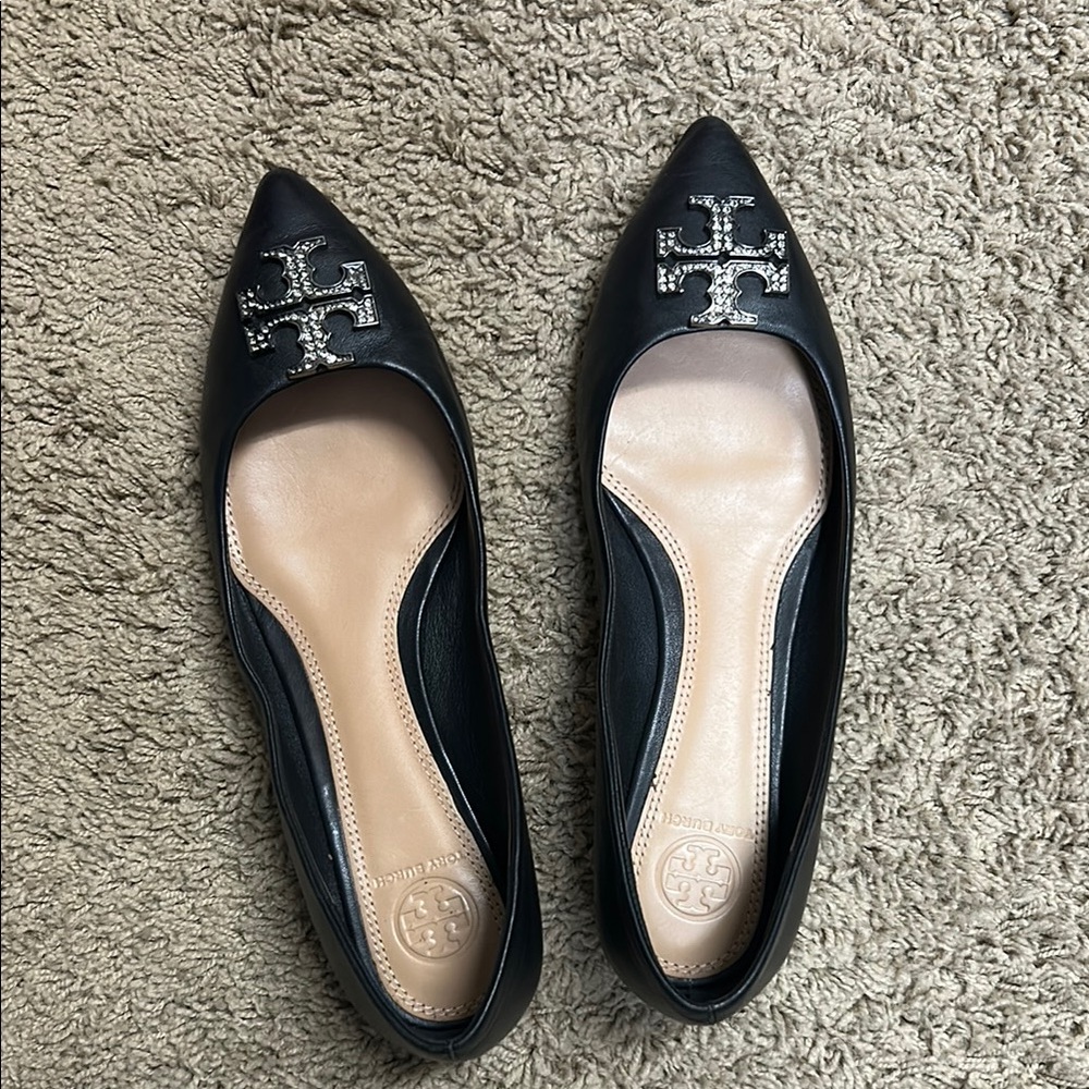 Tory Burch Black Ballet Flats with Metallic Embellishments